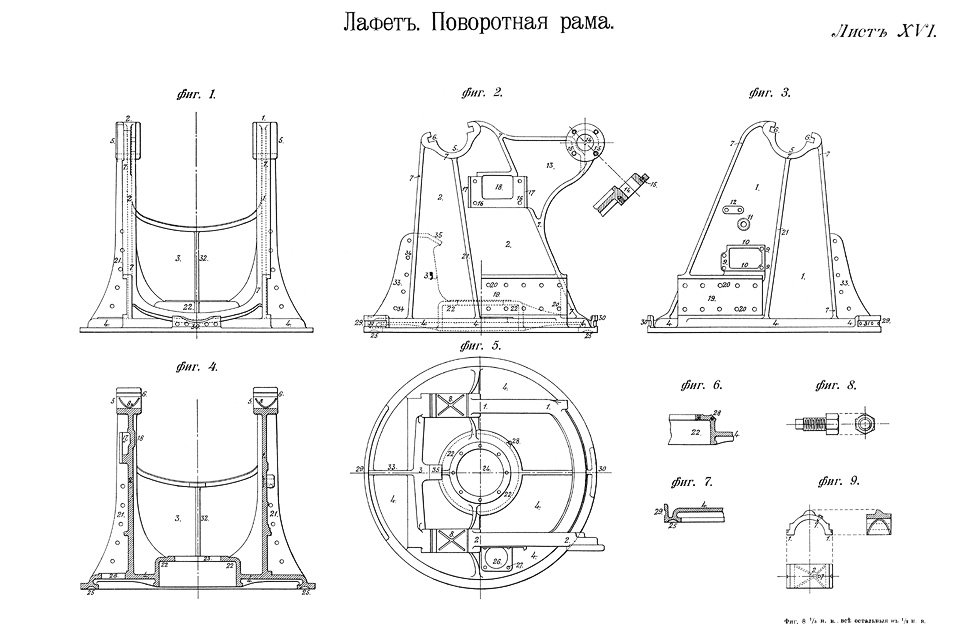 Лист XVI — Лафет. Поворотная рама