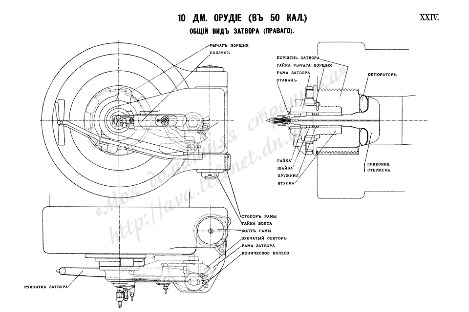 Чертёж 24 — 10-дм. орудие. Общий вид затвора (правого)
