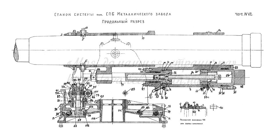 Чертёж 62 — Станок МЗ. Продольный разрез