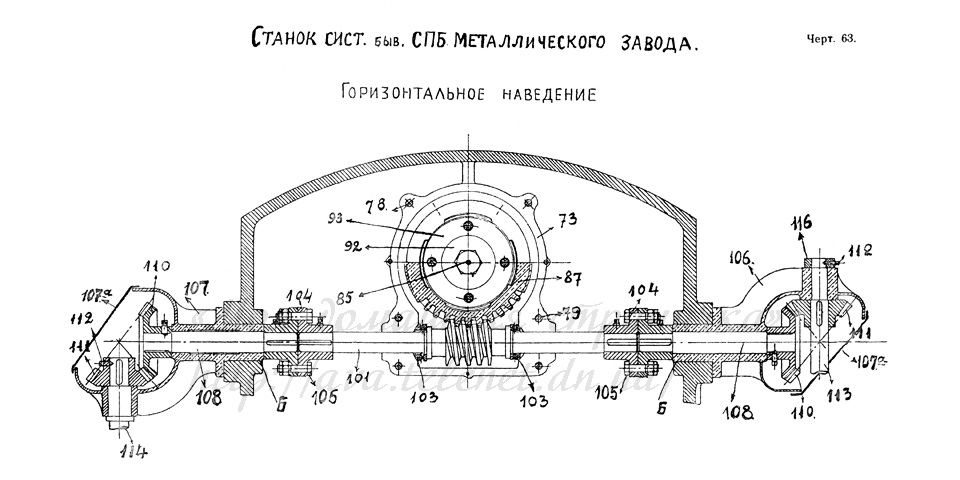 Чертёж 63 — Станок МЗ. Горизонтальное наведение