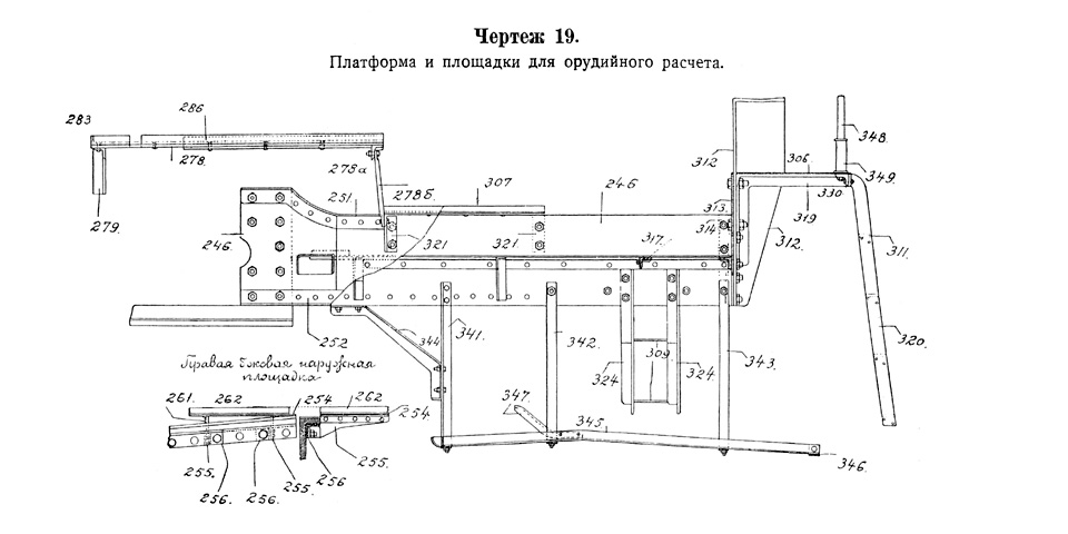 Чертёж 19 — Платформа и площадки для орудийного расчёта