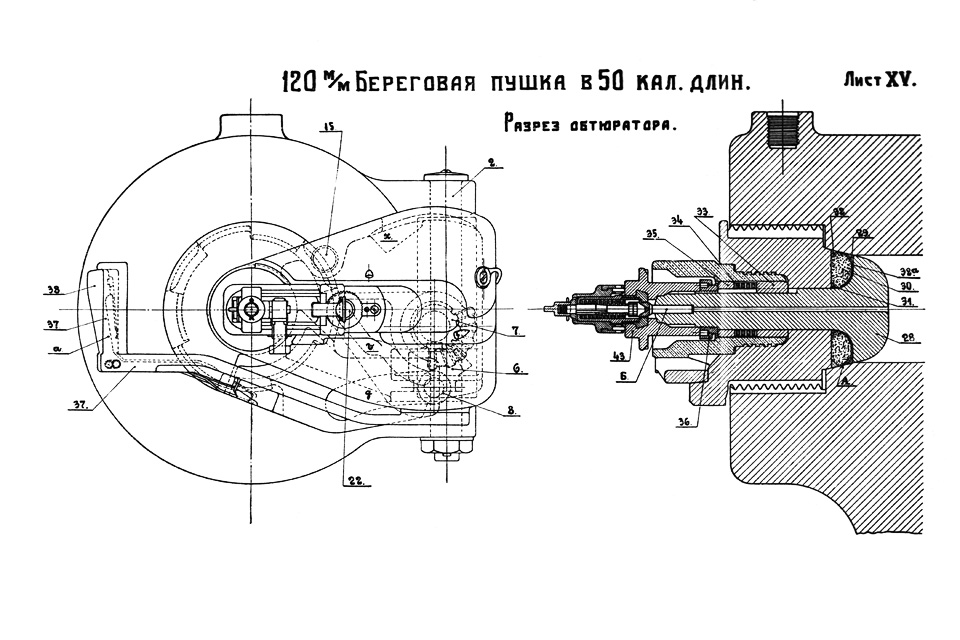 Лист XV — Разрез обтюратора