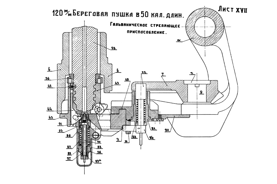 Лист XVII — Гальваническое стреляющее приспособление